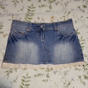 BONGO Blue Denim Mini Skirt with Cream Lace